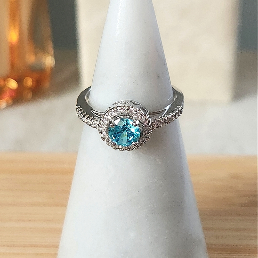 NWT Ryze Aruba Blue Cubic Zirconia .925 Sterling Silver Ring - Size 8.5